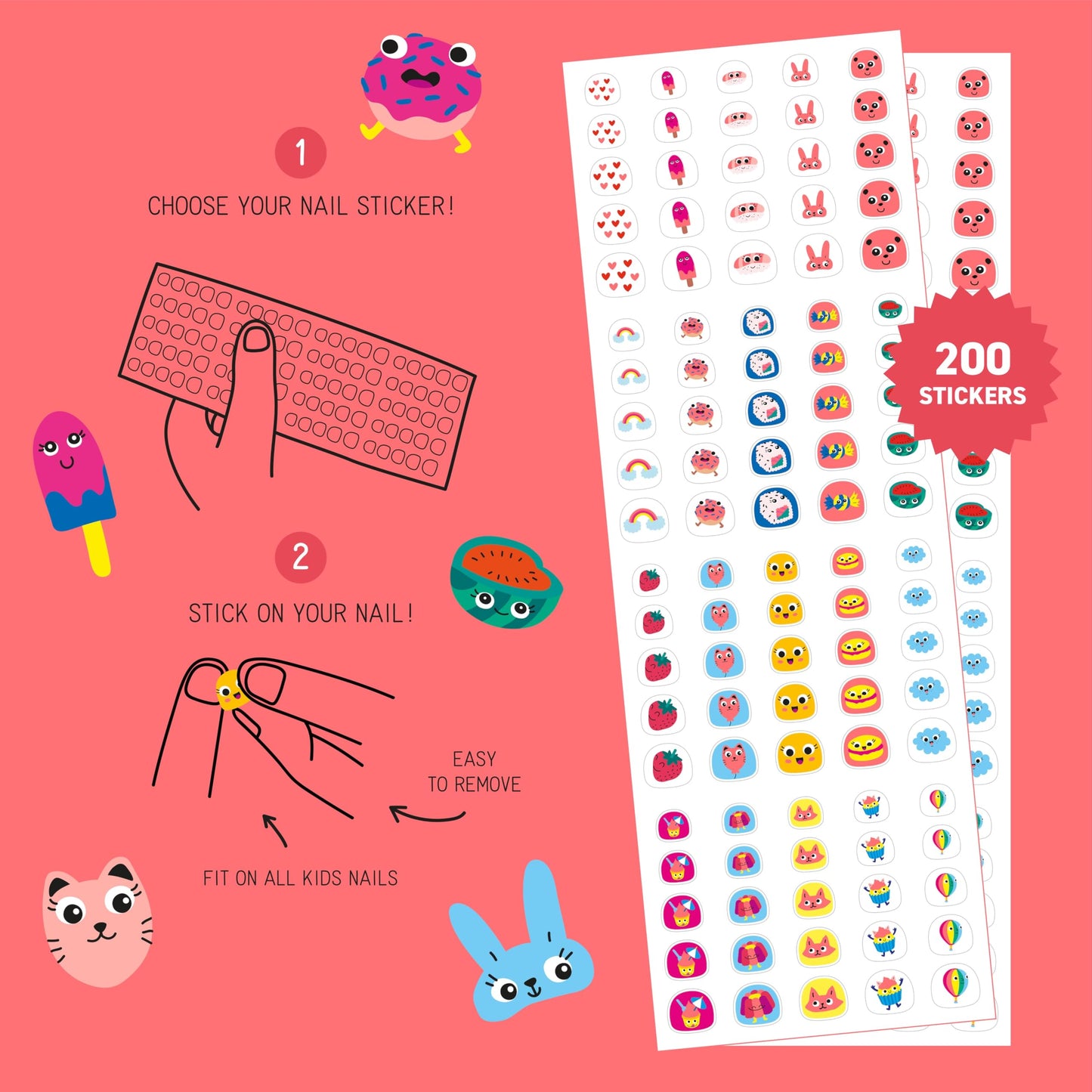 Omy Kawaii stickers applied to small fingernails