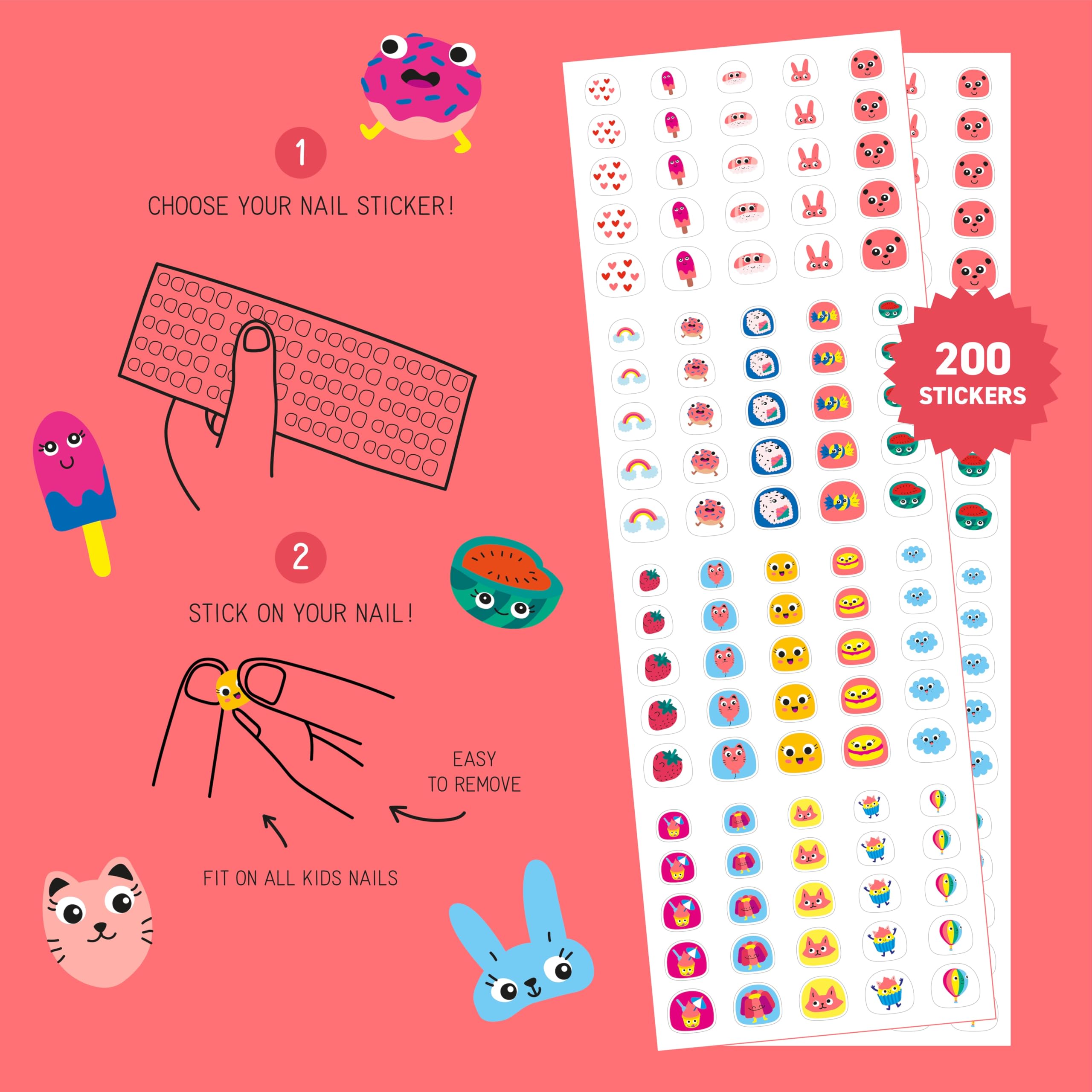 Omy Kawaii stickers applied to small fingernails