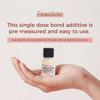 Close up of 0.25 fluid ounce One 'n Only bond repair liquid additive bottle