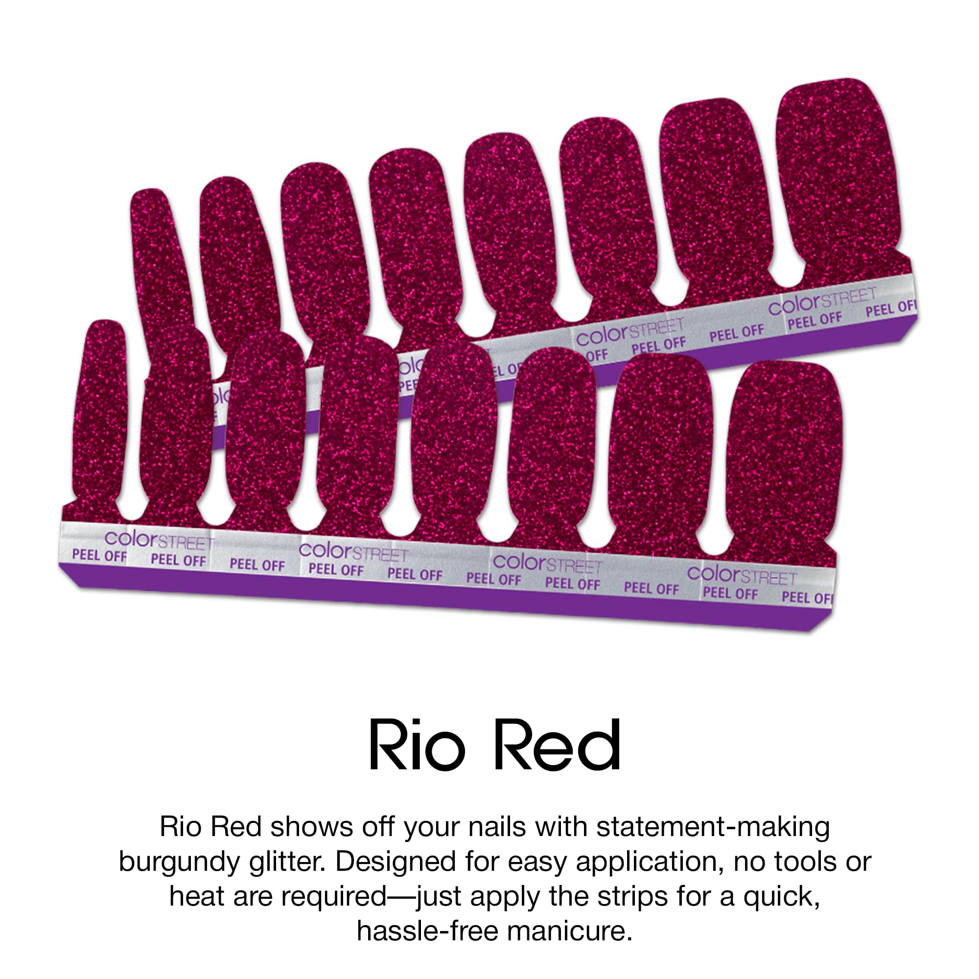 Open package showing 16 double ended Rio Red nail strips