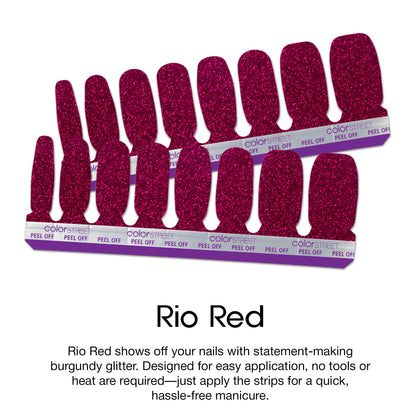 Open package showing 16 double ended Rio Red nail strips