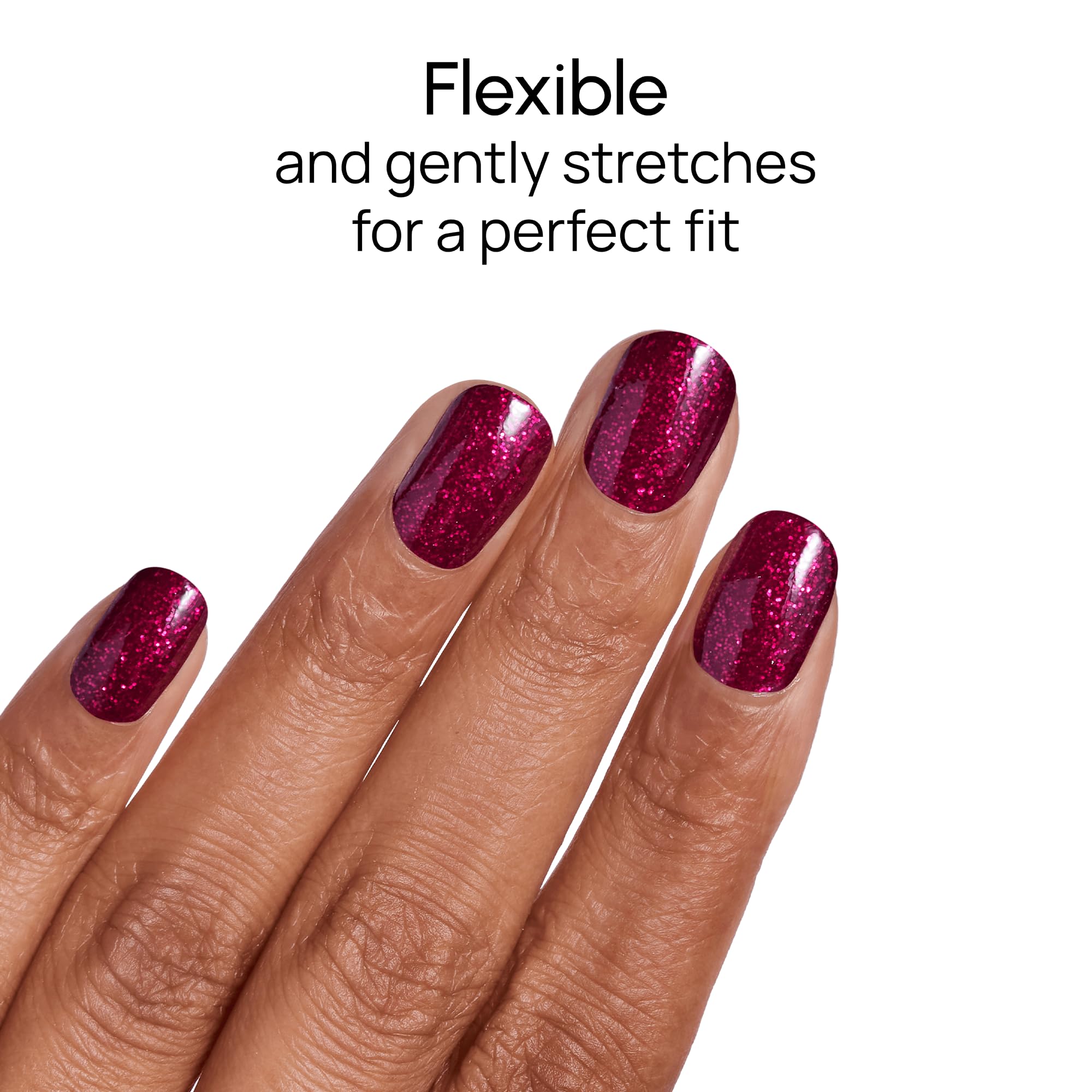 Detailed view of the sparkling burgundy texture on nail strip