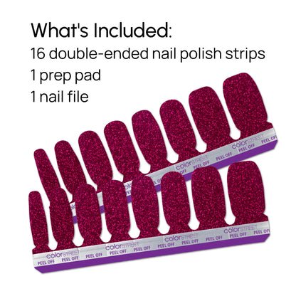 Instructional graphic showing application of Rio Red nail strips