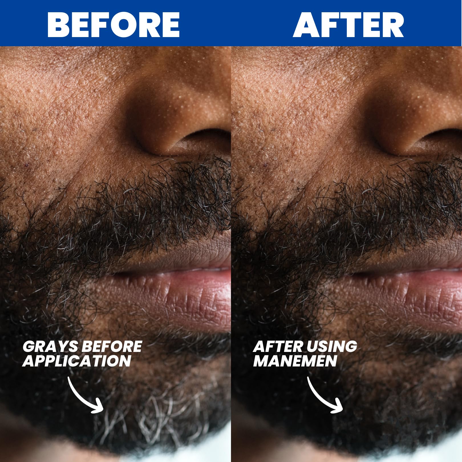 Manemen waterproof beard pen formula demonstration on dark facial hair