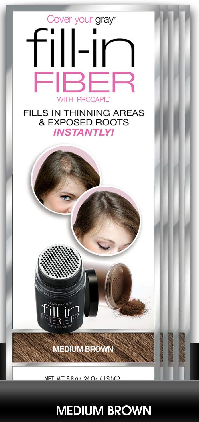 Cover Your Gray Pro Fill-In Fibers packaging highlighting Procapil ingredient benefits