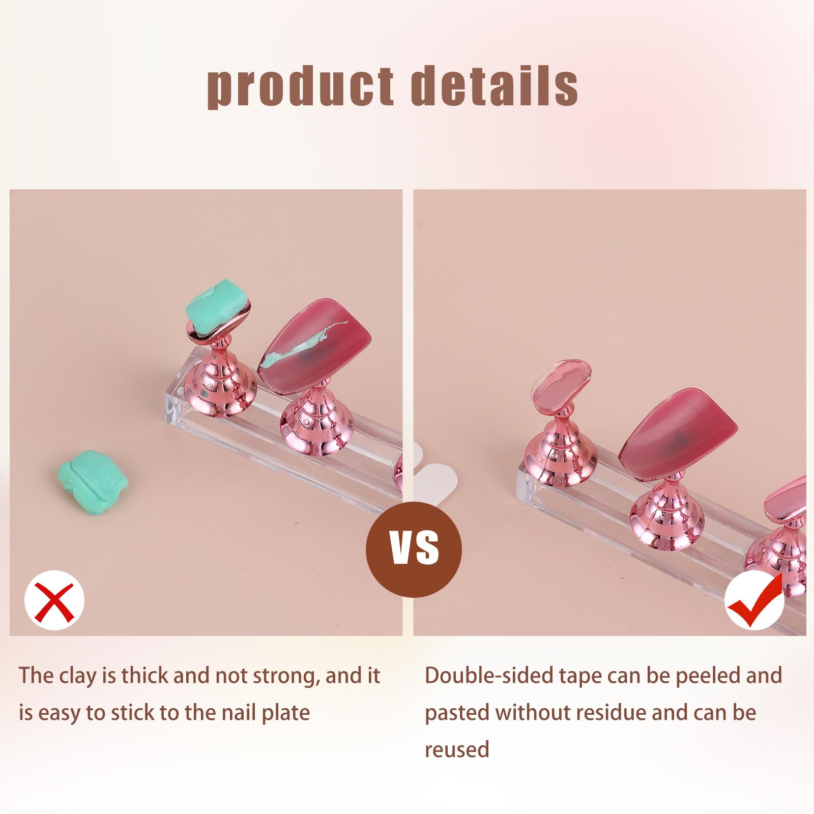 Trinkrittey adhesive tabs applied to a nail display stand