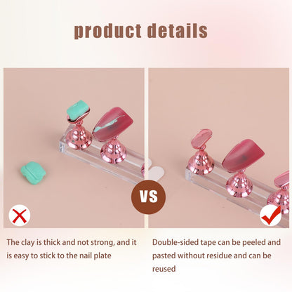 Trinkrittey adhesive tabs applied to a nail display stand