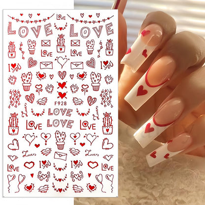 Applying self-adhesive heart decals to fingernails