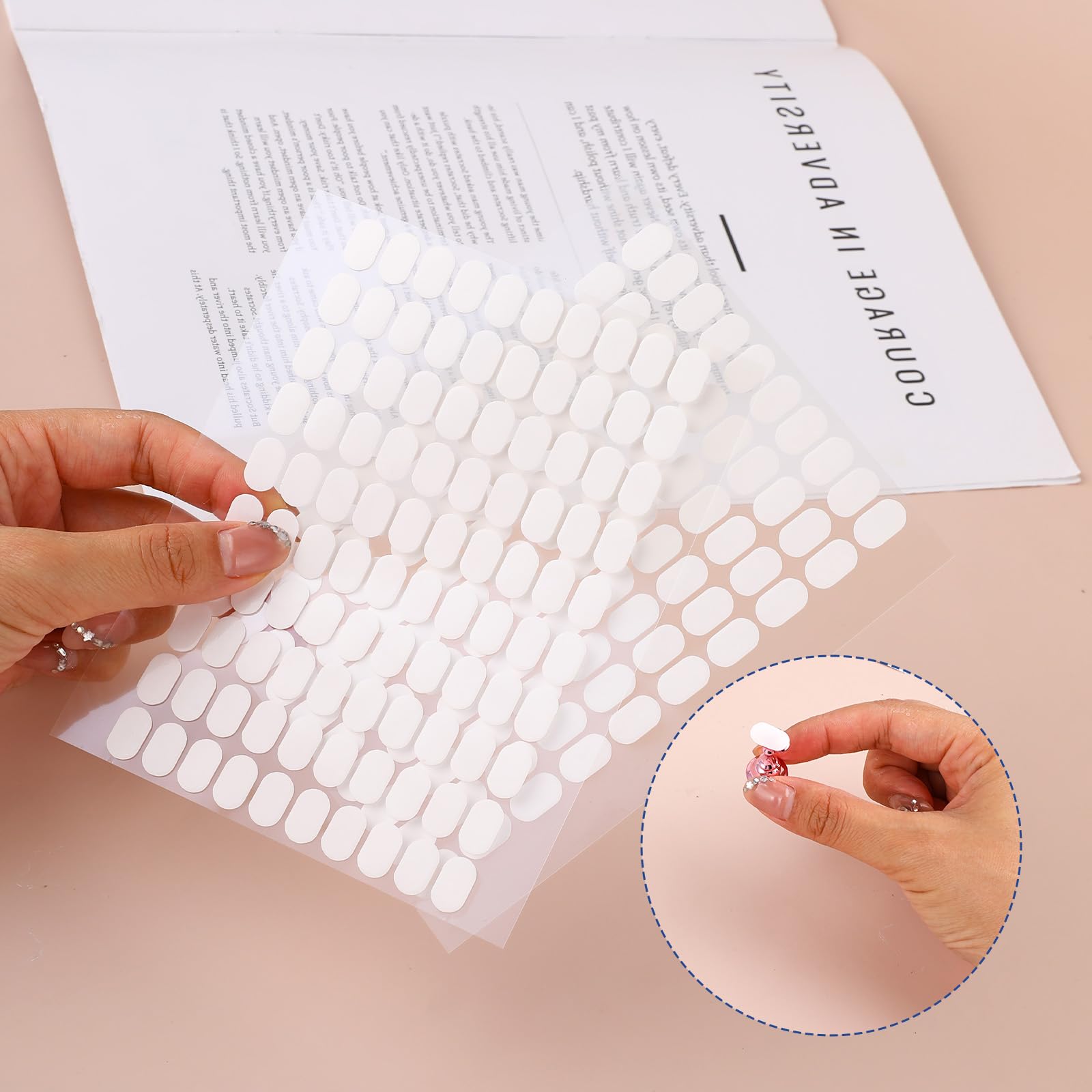 Demonstration of press-on nails attached with double sided tape