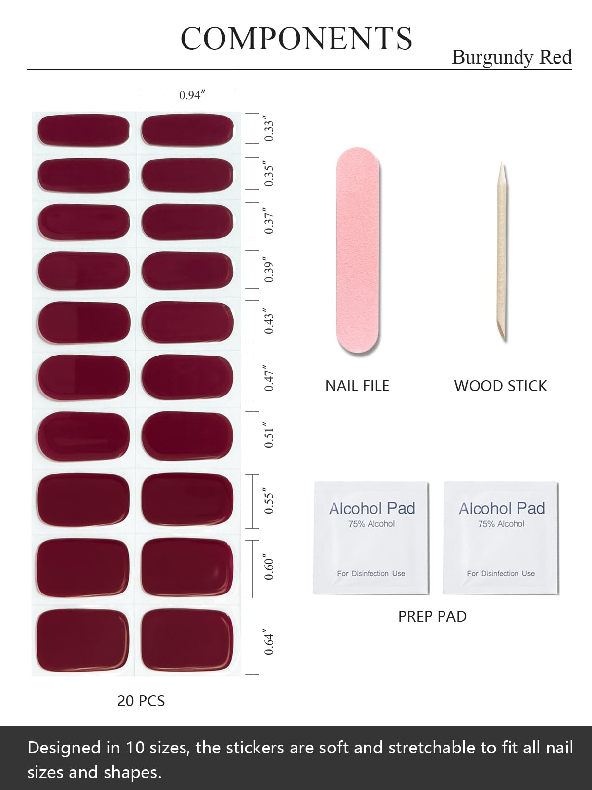 Wuhcim gel nail wraps kit contents including file and stick