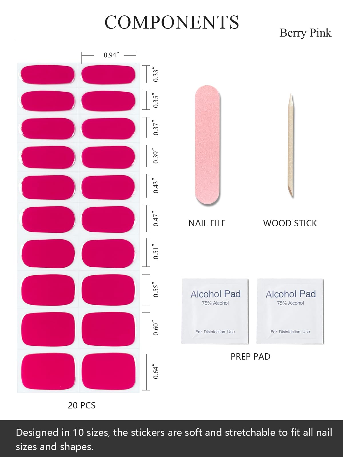 Model showing application of berry pink semi cured gel nail stickers