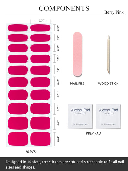 Model showing application of berry pink semi cured gel nail stickers