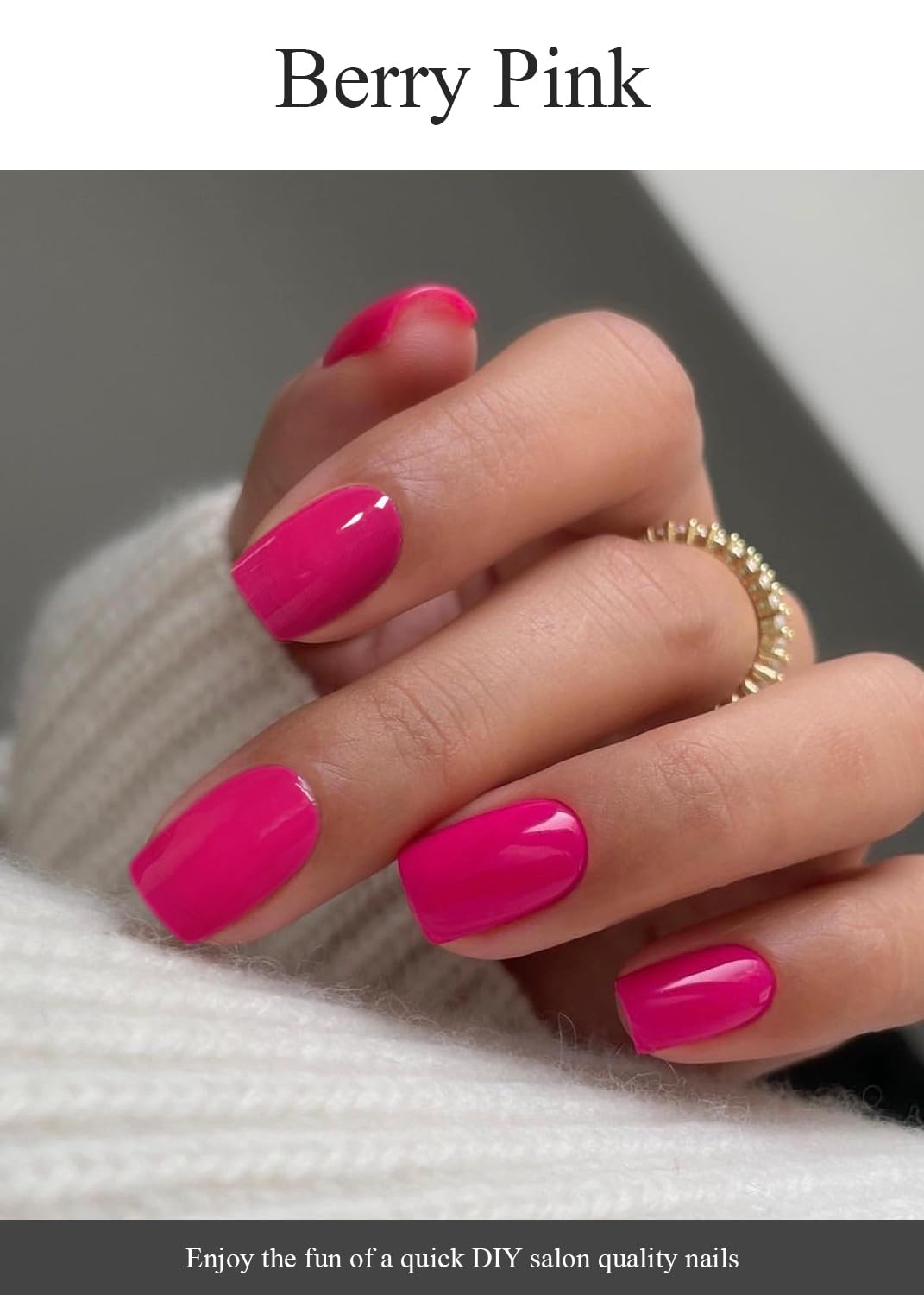 Top view of professional salon quality gel manicure with pink strips