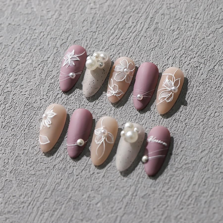 Detailed texture view of 5D embossed pearl floral nail stickers