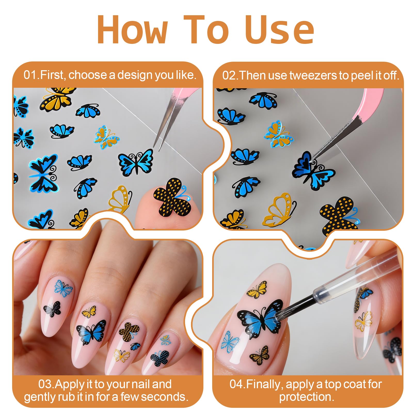 Assorted nail sticker sheets including stars and flames
