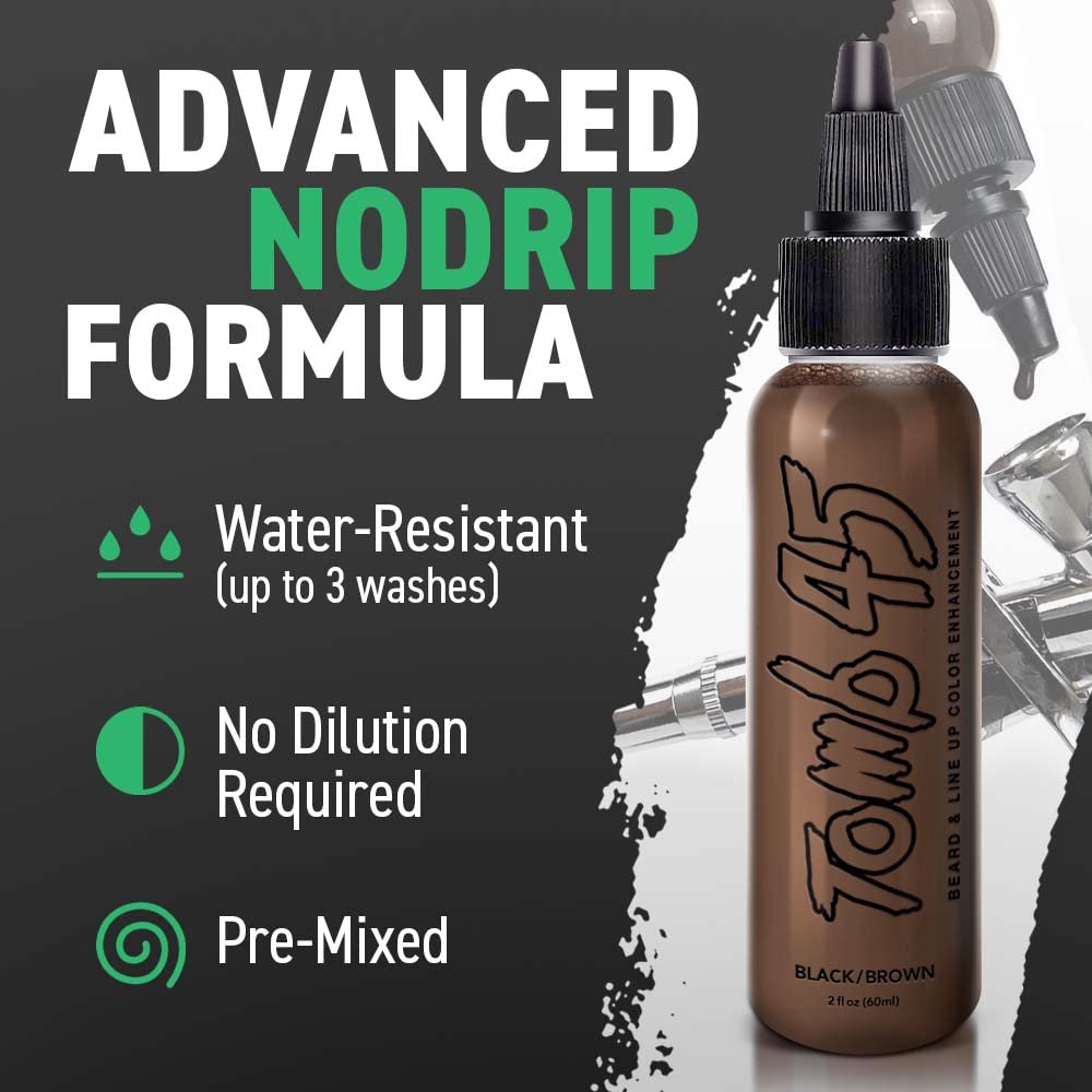 Two fluid ounce packaging of premium imported USA men's grooming beard liner color