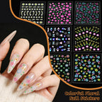 Assorted blue and gold butterfly nail sticker sheets layout.