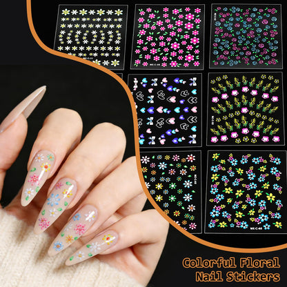 Detailed view of metallic and colorful nail design decals