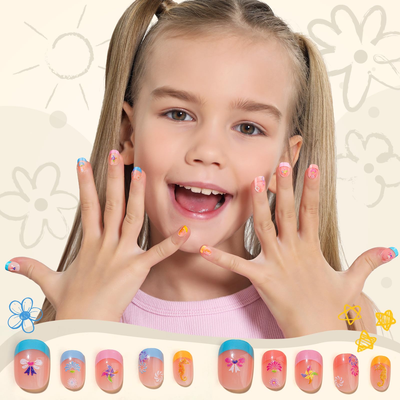 Close up of vibrant floral and heart 3D nail decals