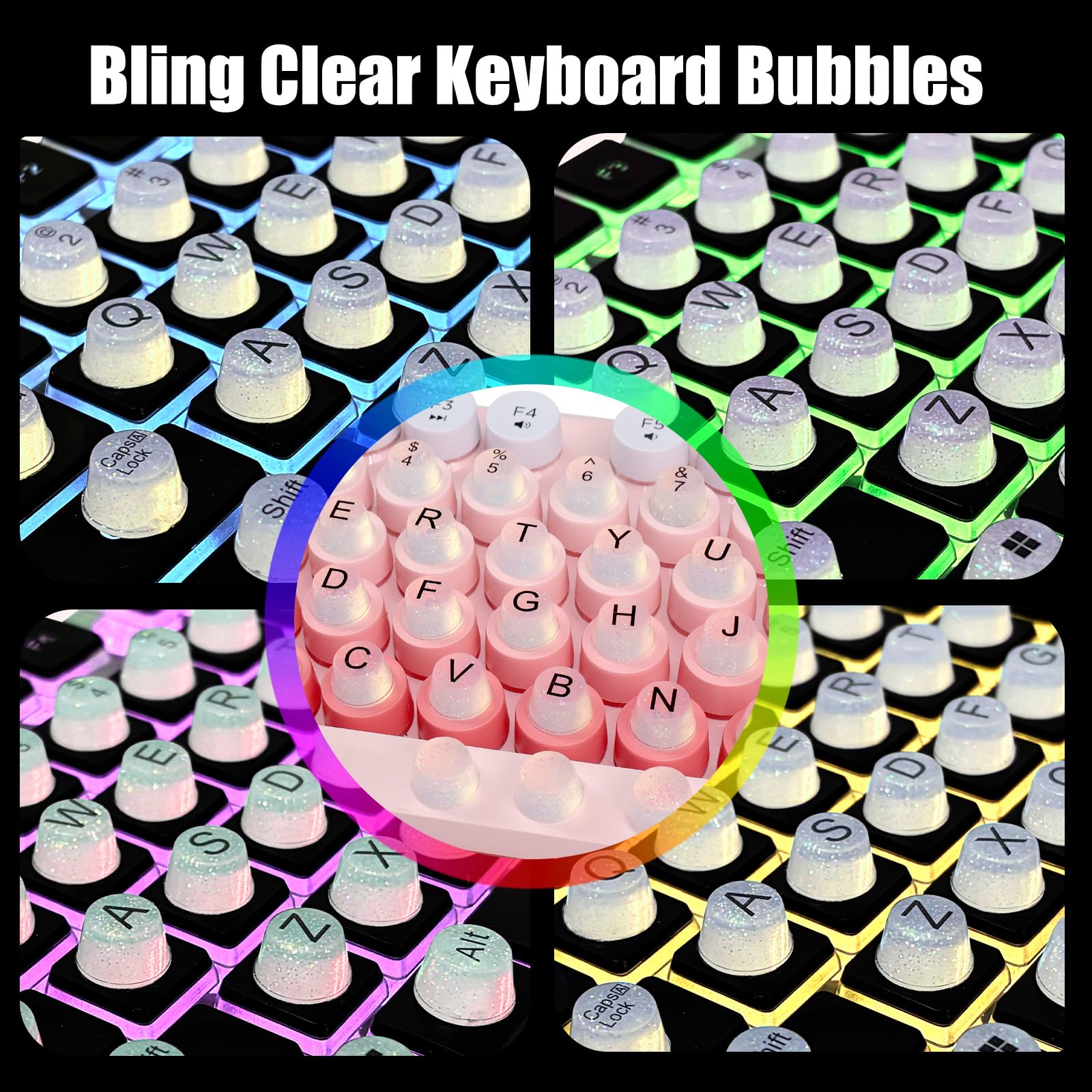 Desktop keyboard with raised typing stickers applied