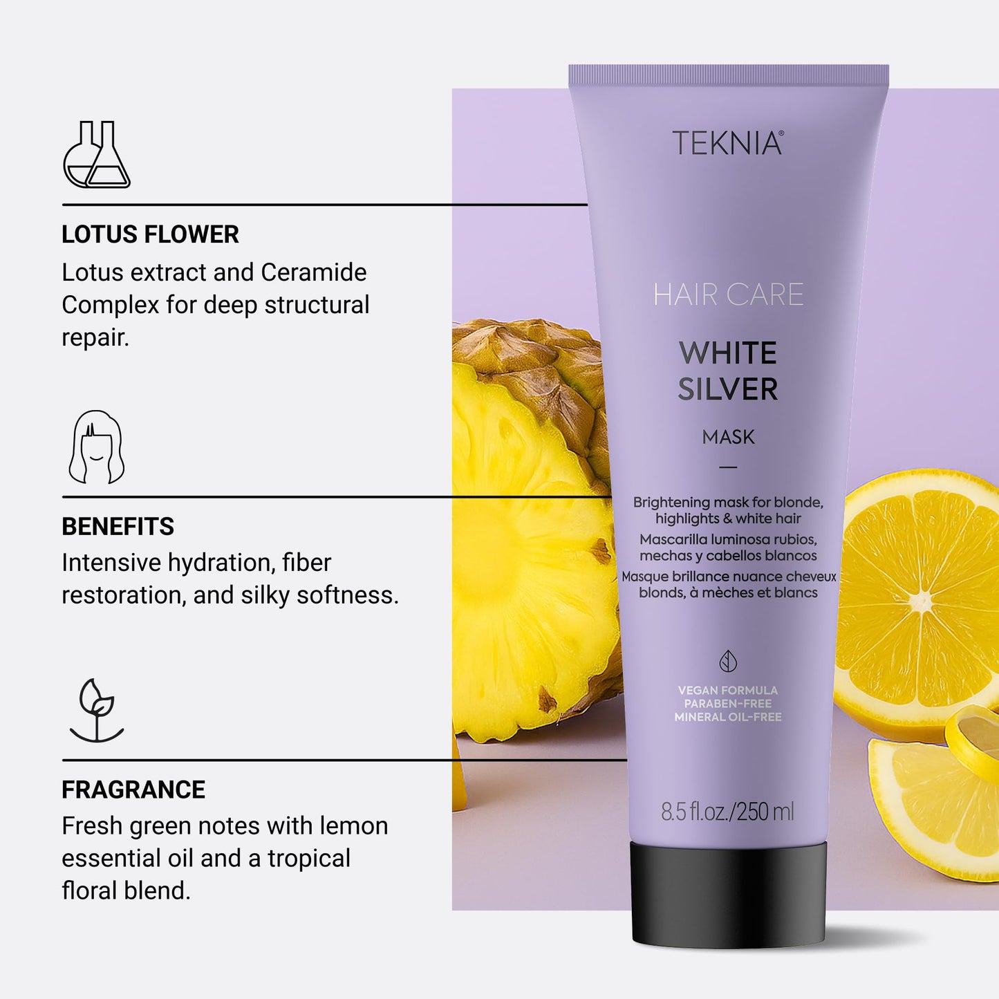 Vegan color protecting hair mask infused with white lotus extract