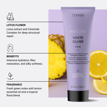 Vegan color protecting hair mask infused with white lotus extract