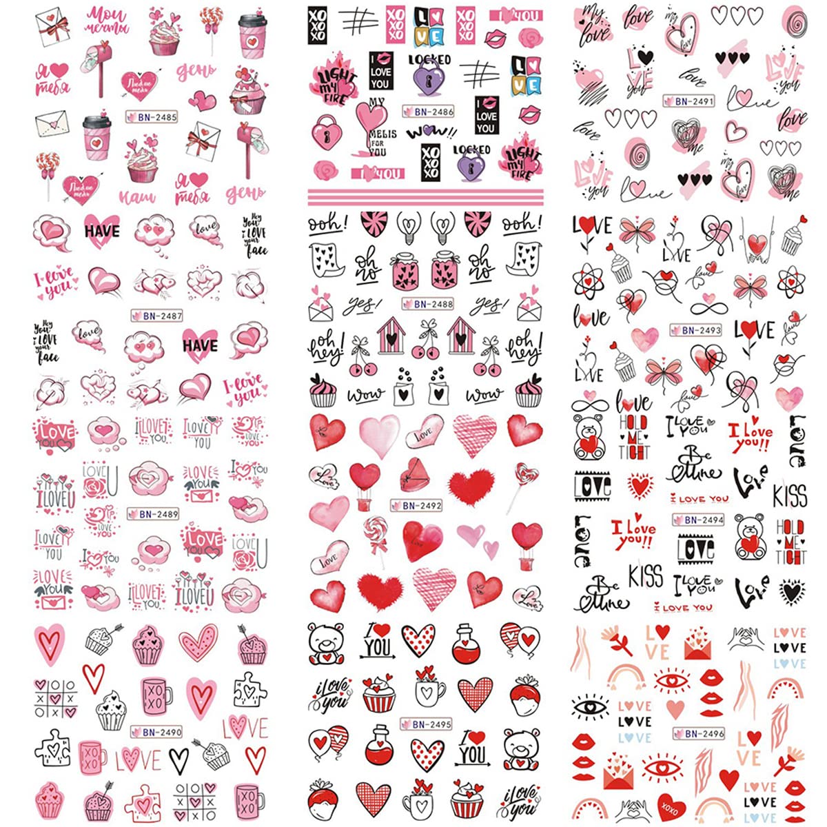 Close up of Mangoit romantic nail art decals with I Love You text