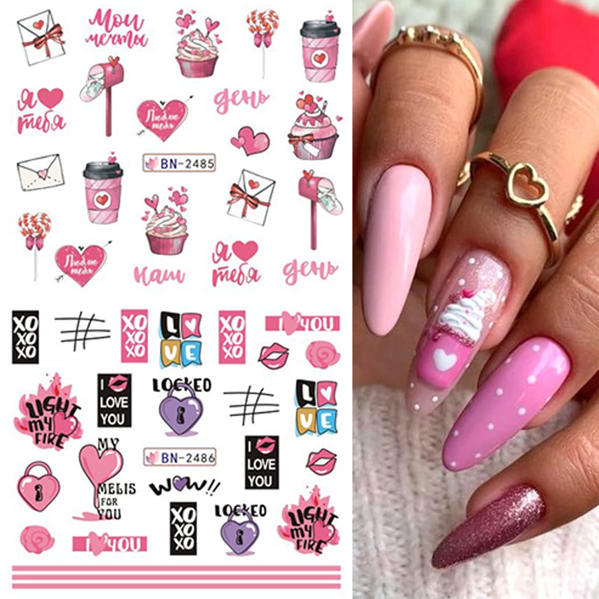 Mangoit heart and bear pattern nail stickers set