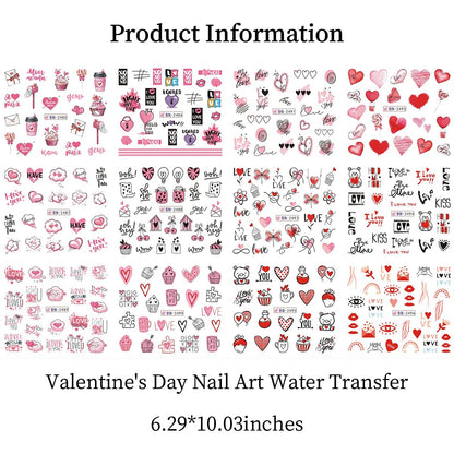 Pink heart and lip motif nail art decals for manicure