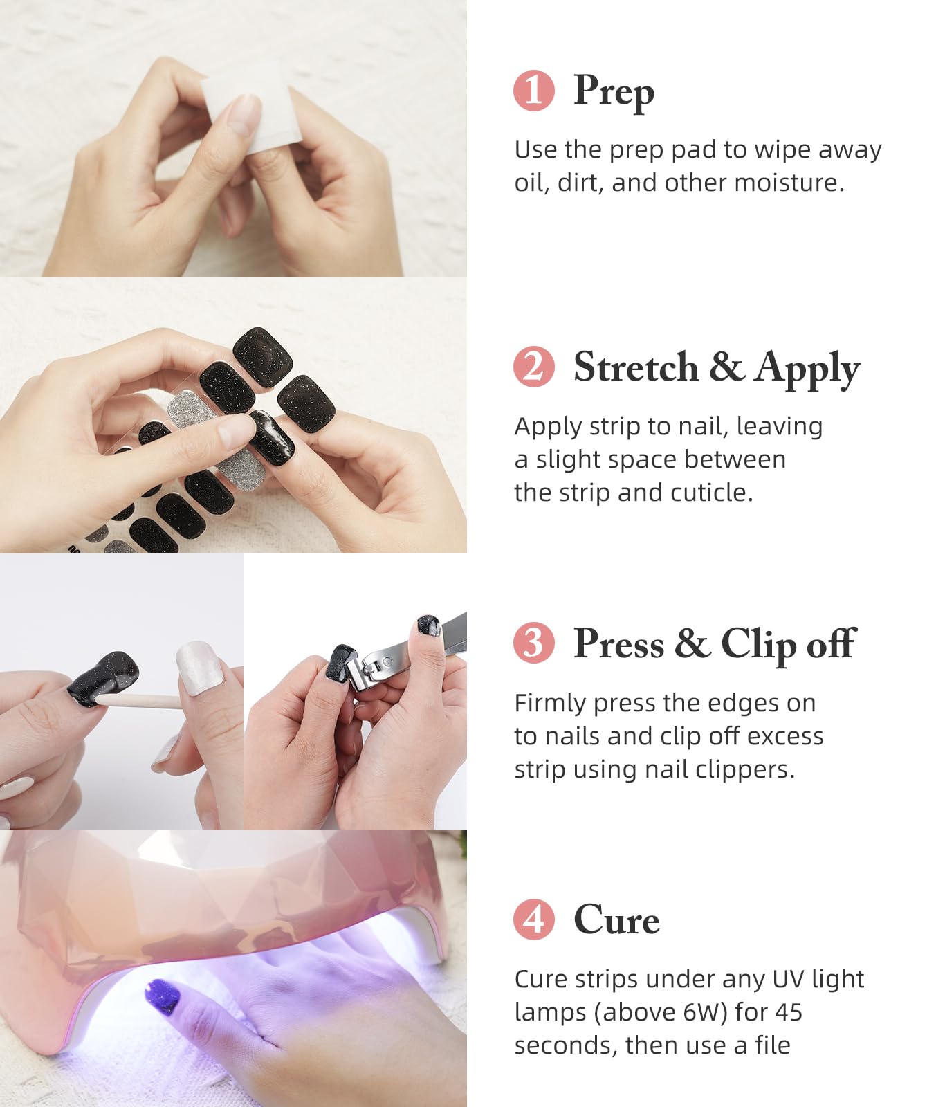 Full set of Dukasou heart design gel nail strips on fingernails