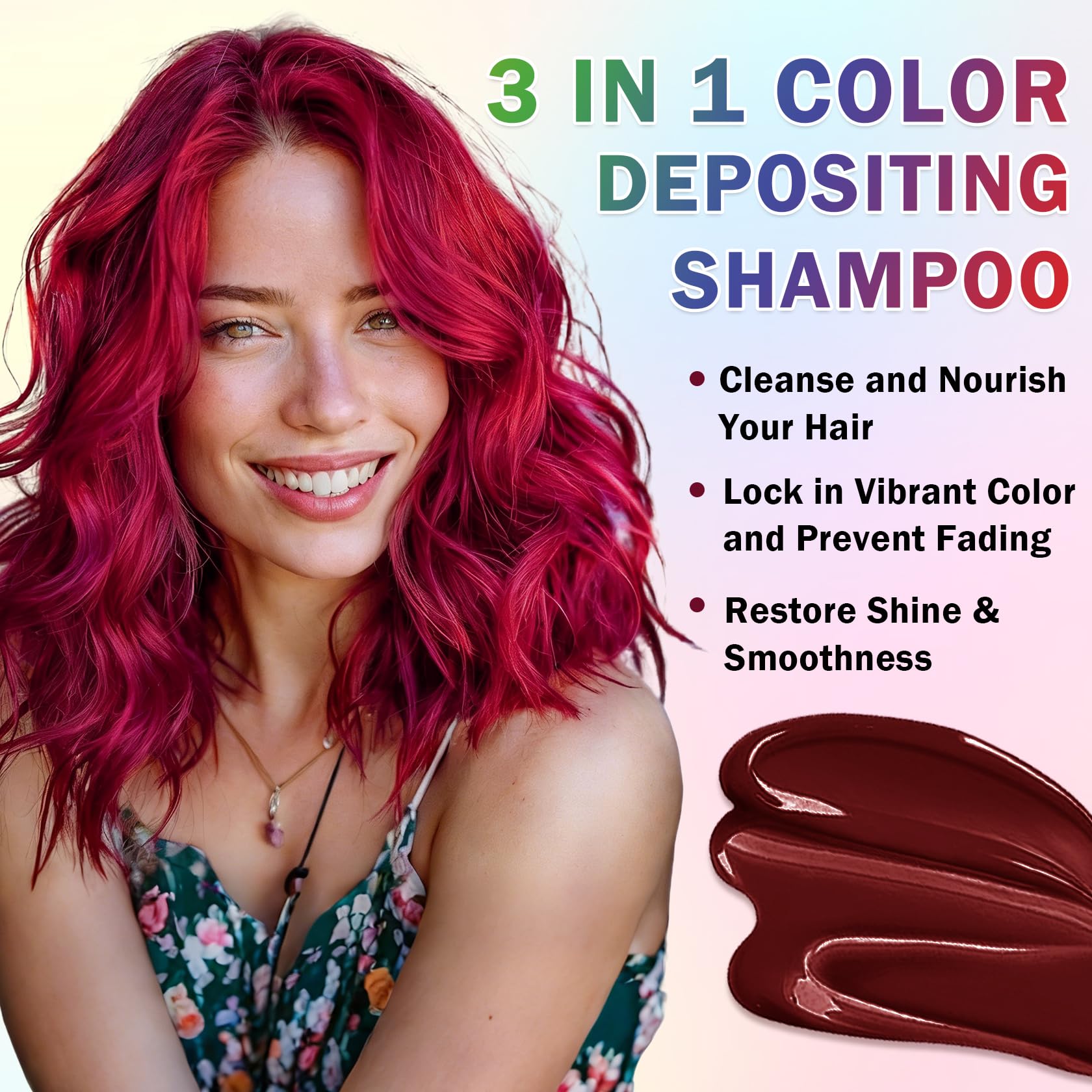 AOAZXBB 3-in-1 Red Shampoo before and after vibrant color preservation results