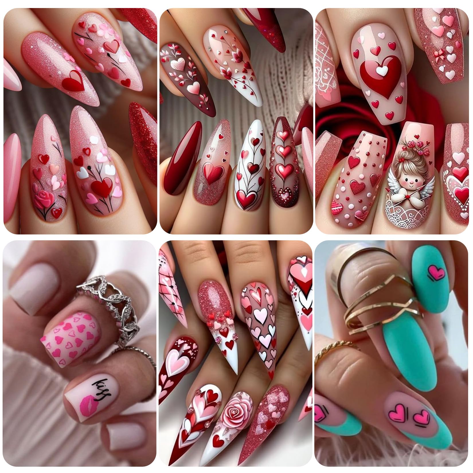 Close up of heart and rose nail decals