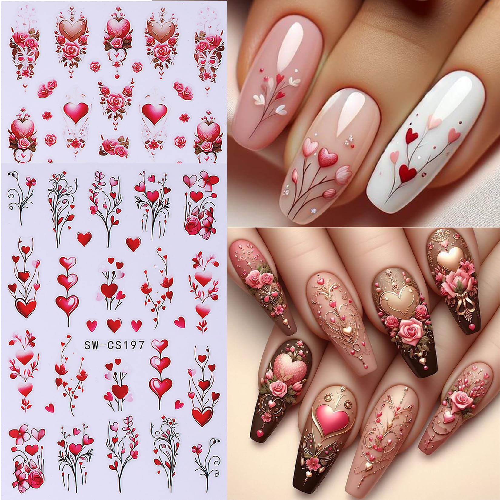 12 sheets of romantic nail stickers with tweezers