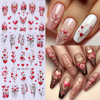 12 sheets of romantic nail stickers with tweezers