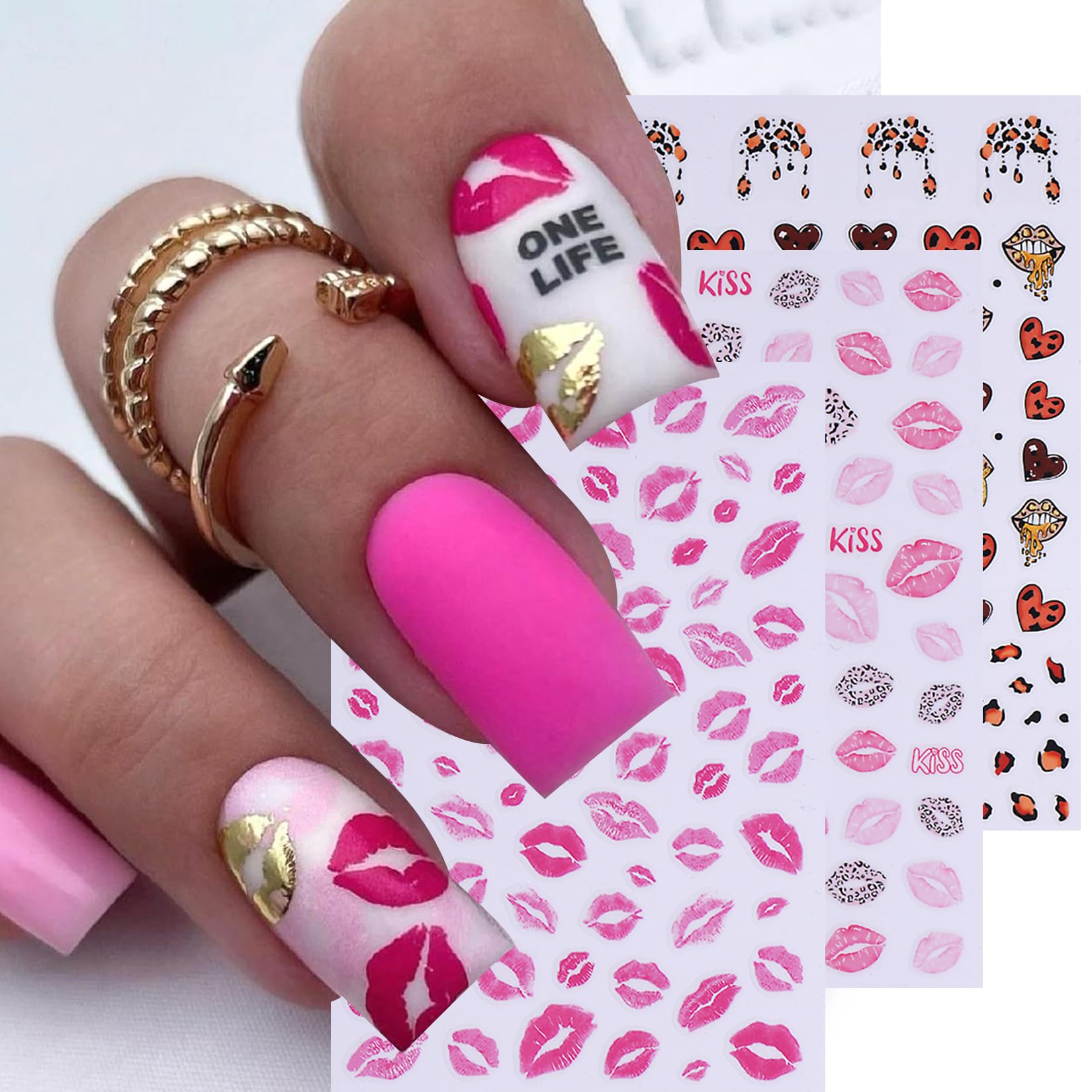 Model showing Valentine's Day nail art design