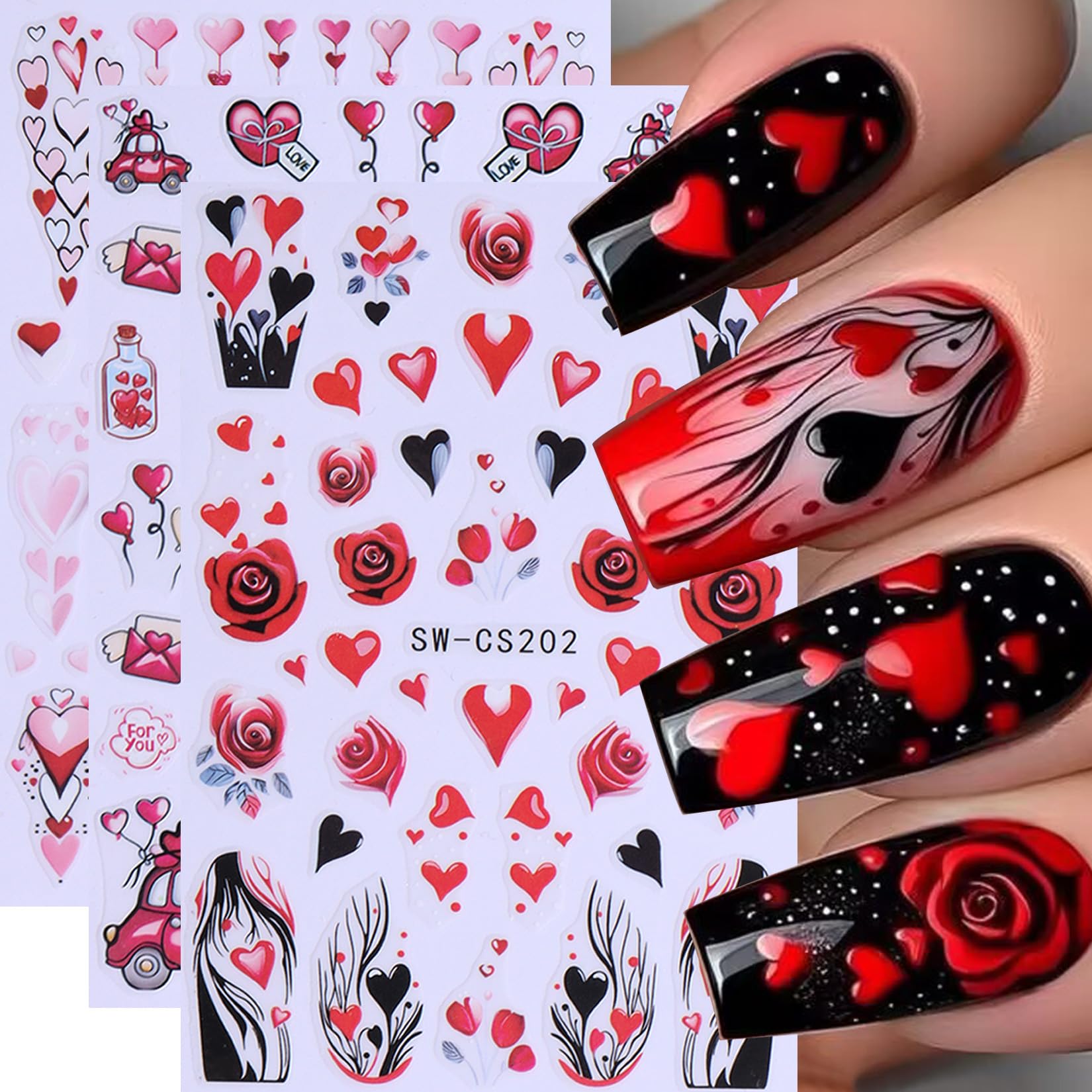 Detailed view of self-adhesive kiss and balloon stickers