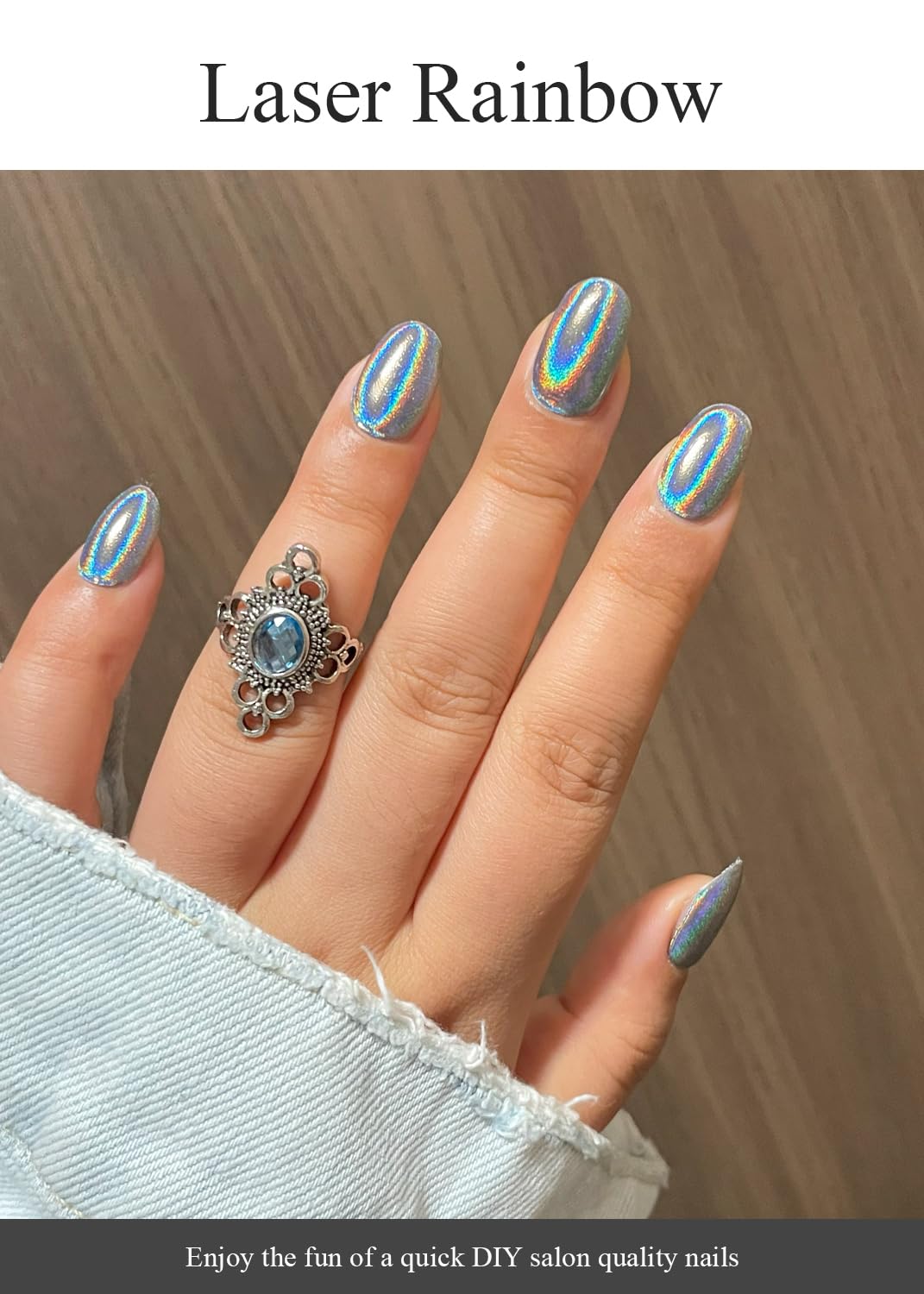 Holographic chrome finish on AutyaMee gel nail wraps