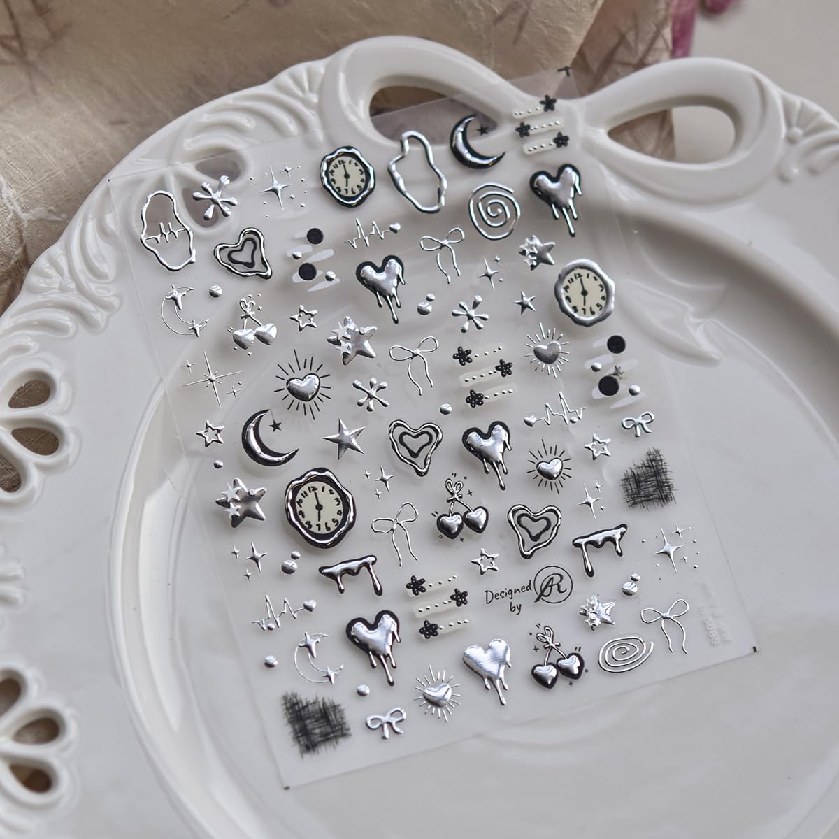 Y2K aesthetic silver nail stickers for DIY manicure