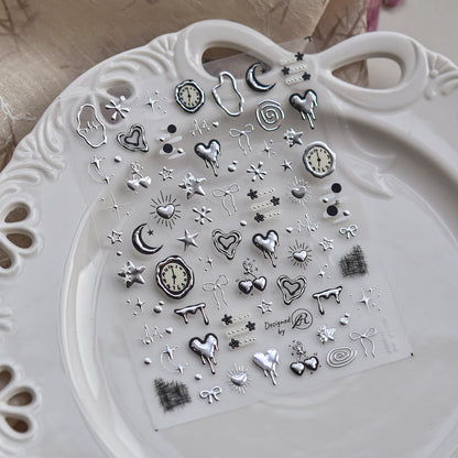 Y2K aesthetic silver nail stickers for DIY manicure
