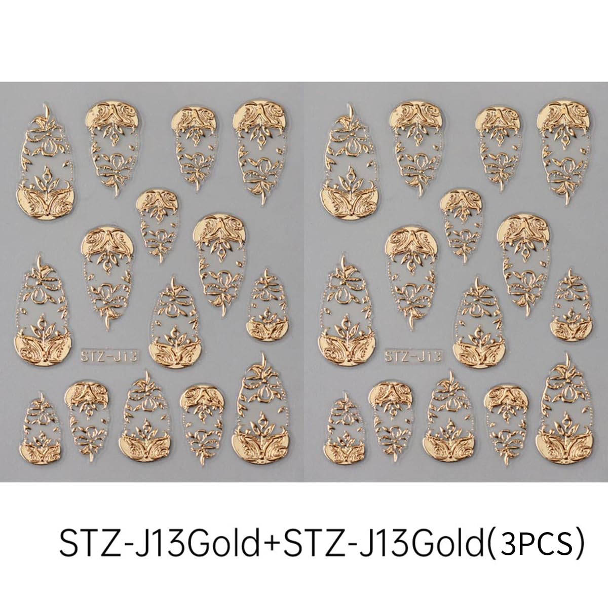 Professional self-adhesive gold nail decals for natural and acrylic nails