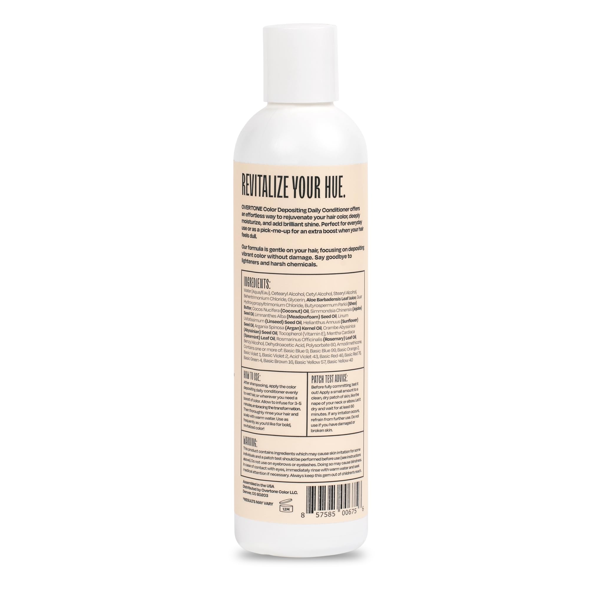 Overtone temporary coloring conditioner bottle showing product size and ingredients label