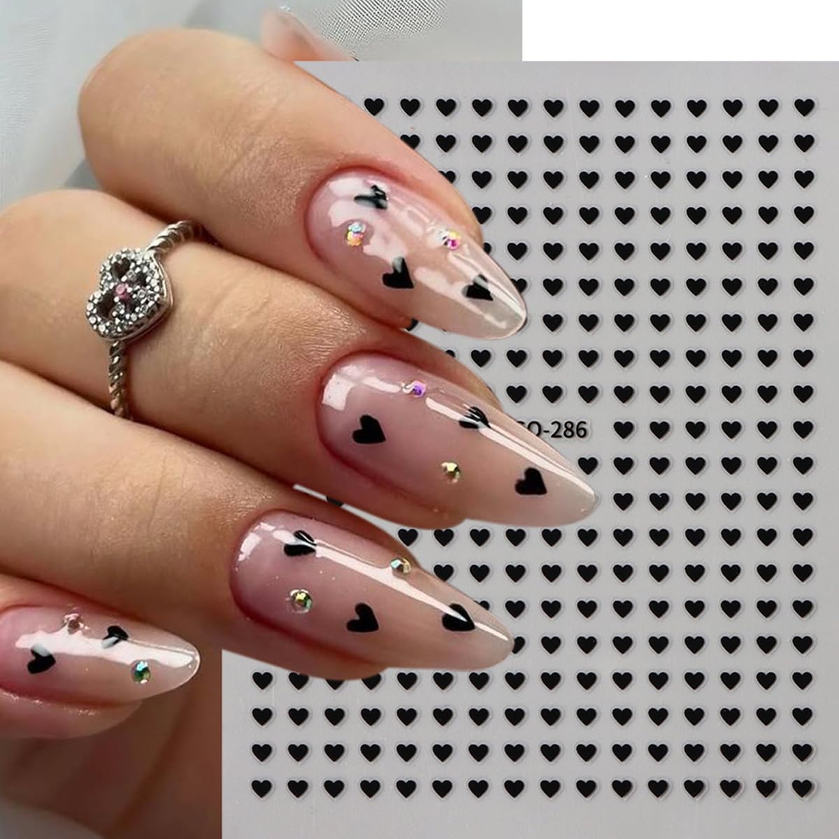 Wouputy 3D self-adhesive red heart nail decals on display