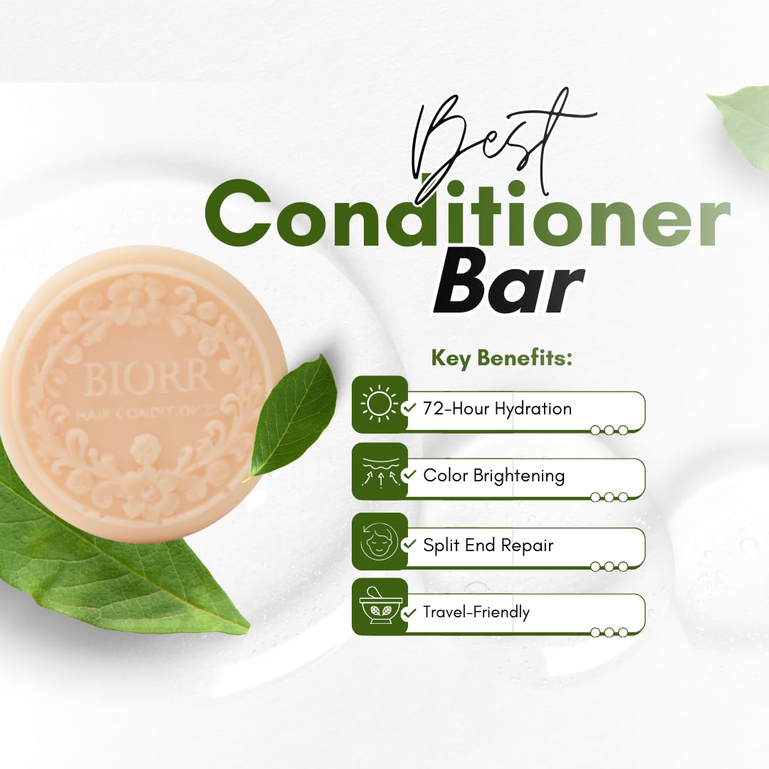 BIORR vegan solid conditioner bar with pomegranate extract for color-treated hair