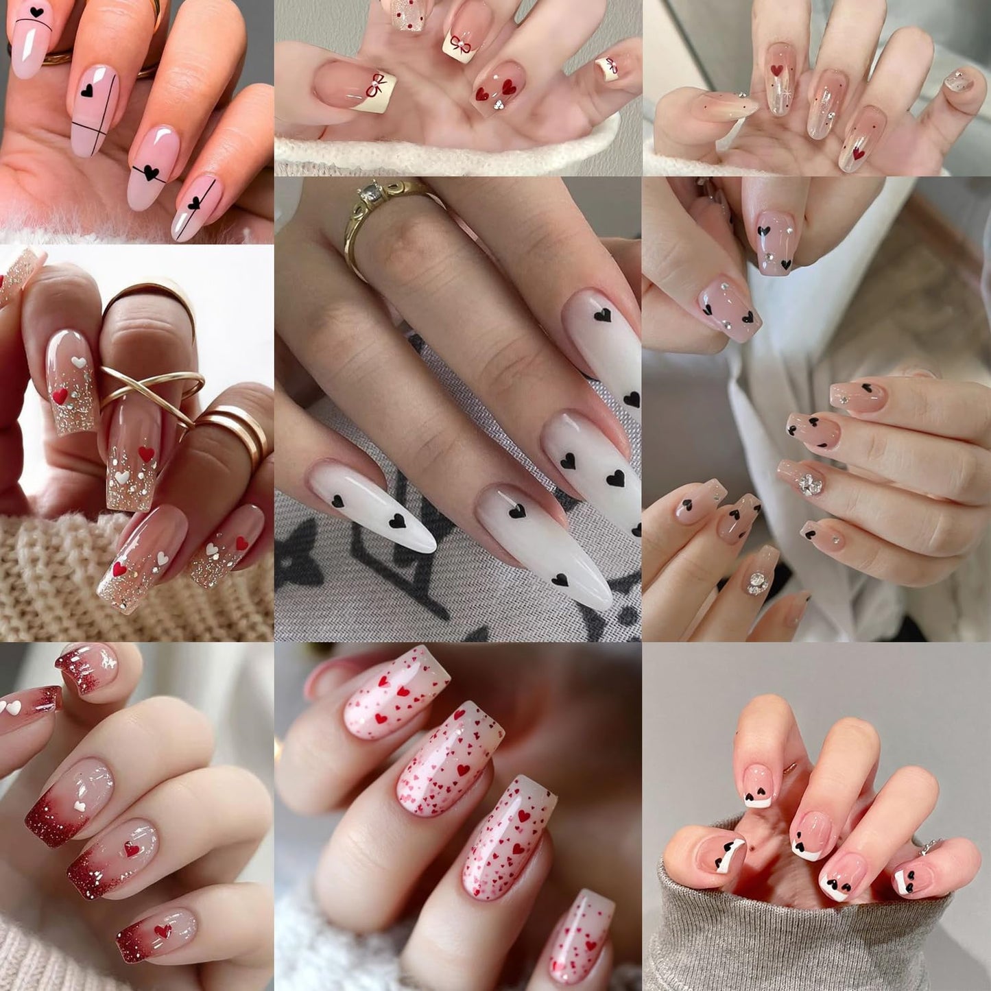 Set of 6 sheets of mini heart nail stickers for acrylic nails