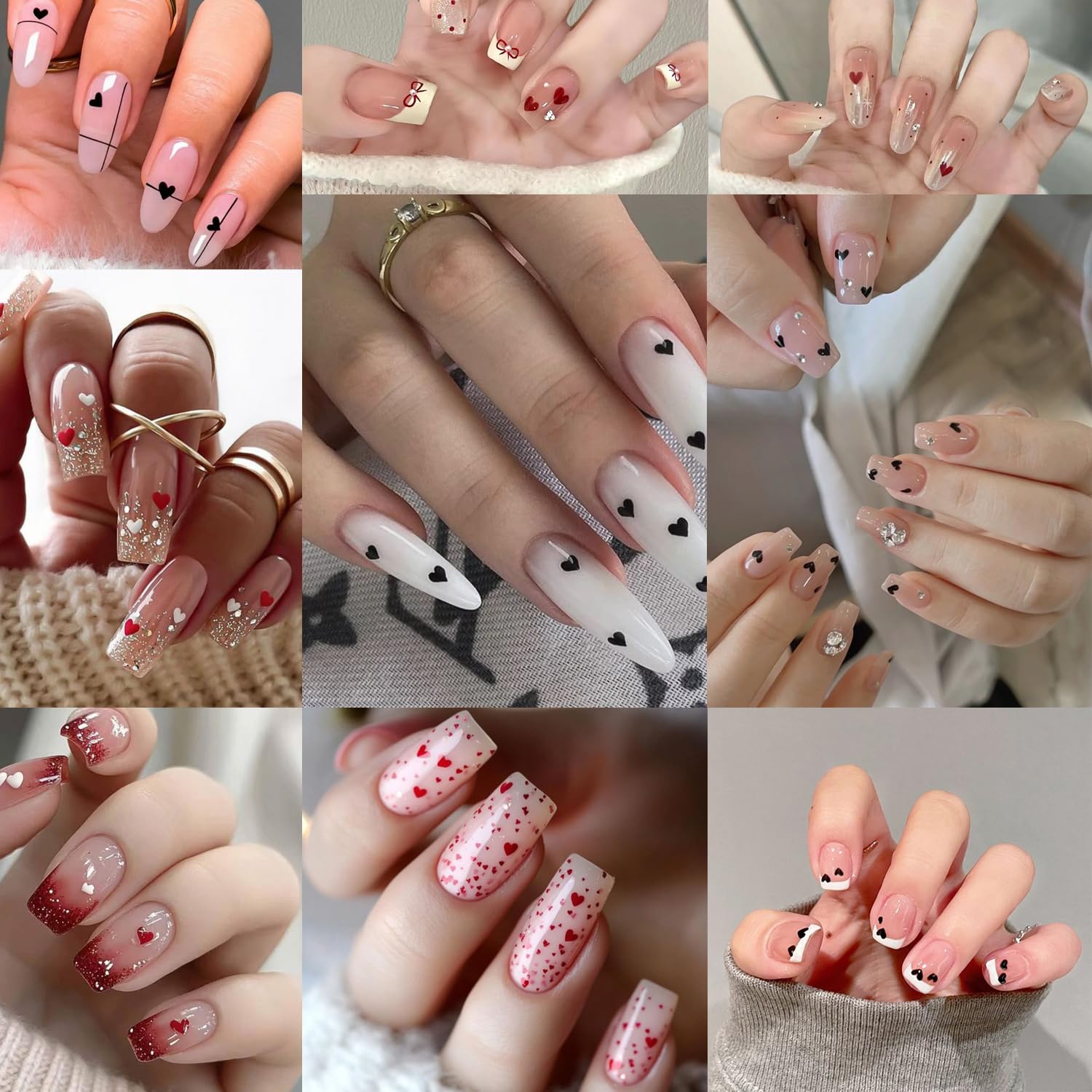Set of 6 sheets of mini heart nail stickers for acrylic nails