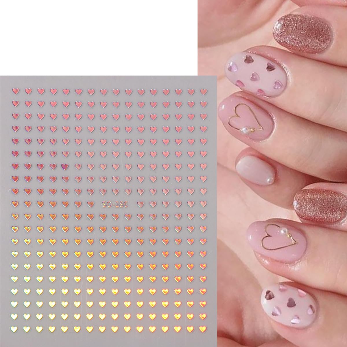 Various sizes of red heart stickers for creative nail art