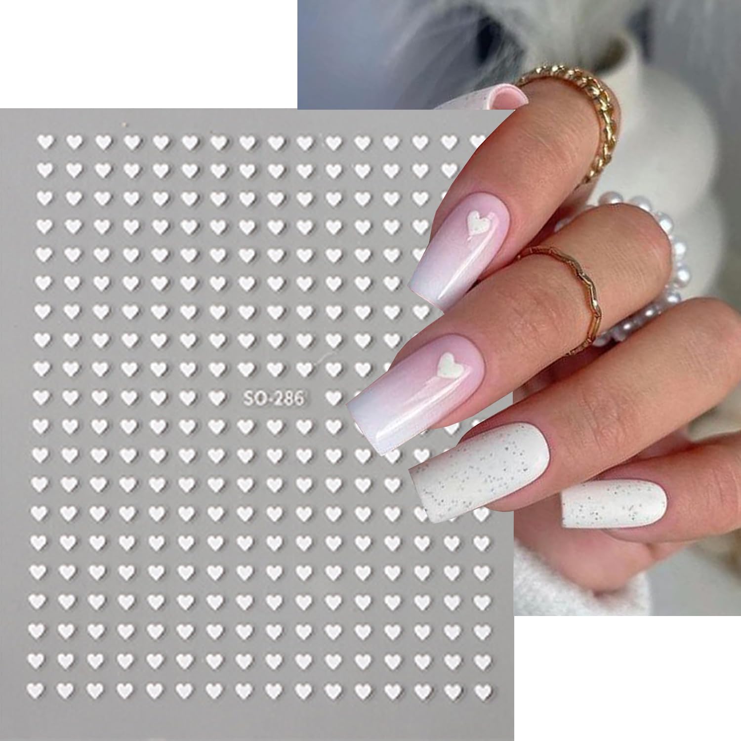 Valentine theme nail art design using Wouputy heart stickers