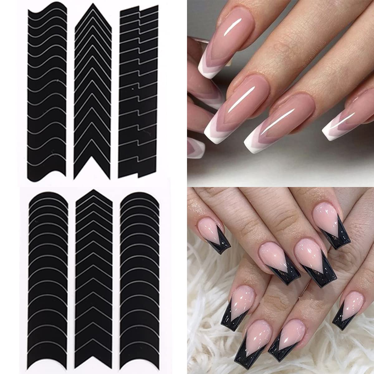 Applying French tip stencil guide to fingernail