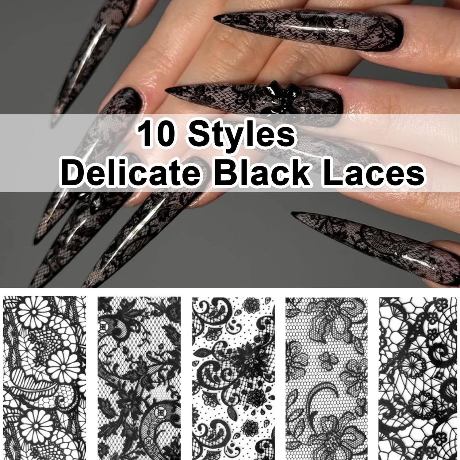 Close up of intricate lace pattern on nail foil strip