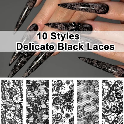 Close up of intricate lace pattern on nail foil strip